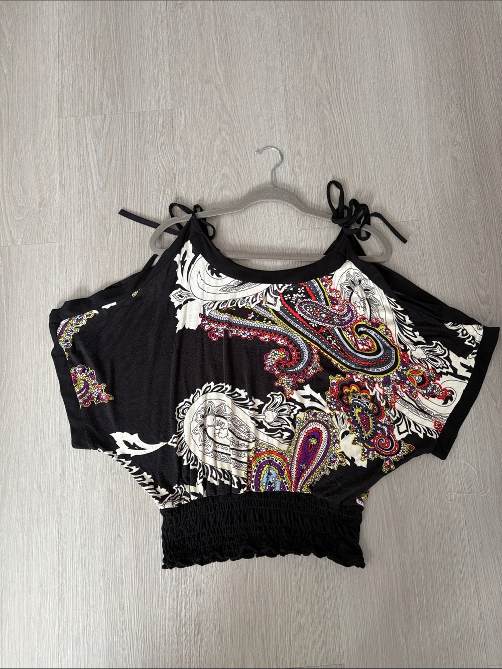Mind Code Black Paisley Cold-Shoulder Tie-Strap Tank Top